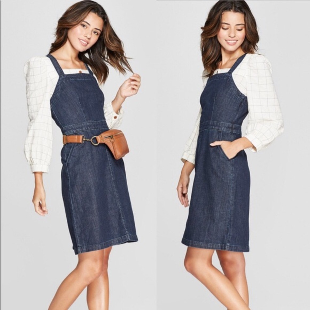 Universal Thread Denim Overall Dress 10 dark wash